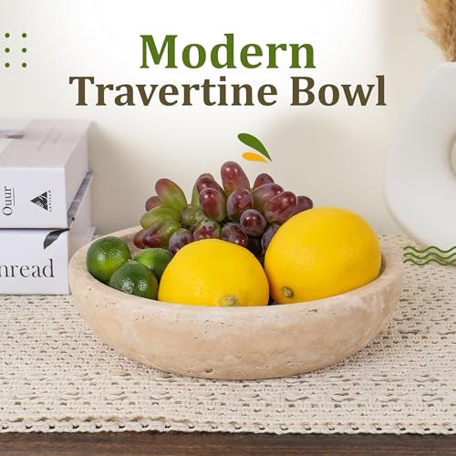 FNTSTICGOODS Travertine Decorative Bowl - 7.8” Diameter & 2” Height - Key Bowl for Entryway Table - Travertine - Organic Modern Centerpiece - Beige/Natural - color: Beige/Natural - Travertine