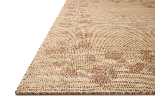 Loloi Chris Loves Julia Rue Collection RUE-05 Natural/Multi 7'-6" x 9'-6" Area Rug Jute Neutral Floral Living Room Bedroom Rug - color: Natural / Multi, size: 7'6" x 9'6" (Rectangular)