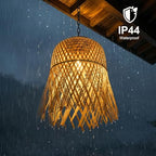 Livinlarge Bamboo Woven Outdoor Chandelier Small Hanging Rattan Solar Pendant Lights Modern Retro Boho Pendant for Gazebo Yard Porch Patio Garden Backyard Decor（1 Pack） - style: Rattan Pendant Lights