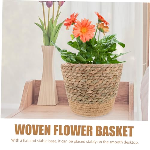 Totority Large Woven Straw Flower Basket Rustic Decorative Planter for Indoor Plants Living Office Home Decor Natural Weaving Basket for Flower Pots and Succulent Arrangement