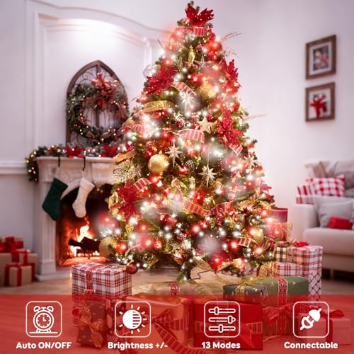 88FT 240LED Extra-Long Connectable String Lights Indoor Outdoor Clear Wire, Red&White Christmas String Lights, Plug in Twinkle Fairy Light with Timer for Wedding Patio Tree Yard Christmas Decorations - color: Red&White, size: 240LED