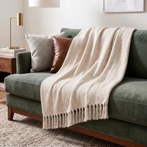 Americanflat 50x60 Throw Blanket - Soft and Breathable Cotton Throw Blanket for Couch, Bed, Chair - Decorative Blankets Perfect for Home, Office, or Outdoor Use - Cream and Beige Zig Zag Design - color: Cream Beige Zig Zag