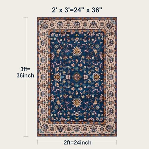 Tangsoo 2x3 Washable Rugs for Entryway, Small Area Vintage Floral Rug Non-Slip Soft Low Pile Rugs, Small Carpet Door Mat, Front Door Indoor Throw Rug for Entrance Kitchen Entry, Home Decor Navy Blue - color: Floral/Blue, size: 2' X 3' (Rectangular)