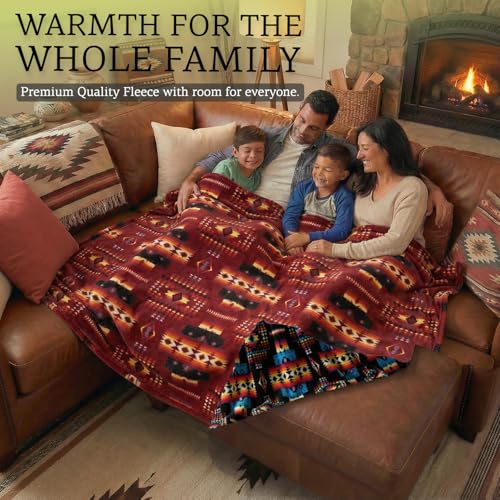 Sacred Thread Aztec Blanket Fleece, Reversible Native American Blanket, Western Throw, Native American Western (Burgundy Flannel), King (87”x95”) - color: Burgundy Flannel, size: King (87”x95”)