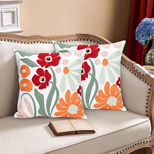 Pack of 2 Embroidered Decorative Throw Pillow Cover 18x18 Inch Farmhouse Floral Pillowcase for Living Room Sofa Bed (Romantic Flower) - color: Romantic Flower