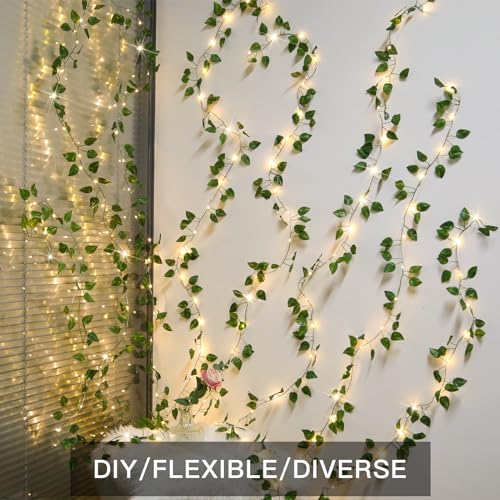 suddus Vines with Lights, 200 LED Fairy Lights with Vines, Pothos Curtain String Lights with Remote for Bedroom, Dorm, Wedding, Party, Wall, Indoor, Outdoor Decor, 6.5ft x 6.5ft - color: Pothos, size: USB-200led
