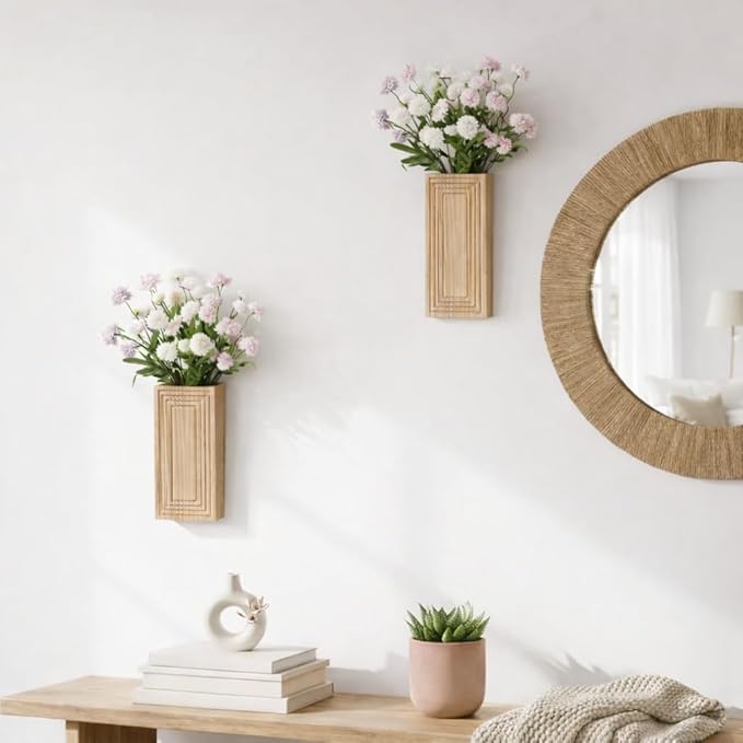 Wooden Wall Planter Vase Set of 2,2 Pack Hanging Planter for Indoor Fake Plants Modern Boho Farmhouse Wall Art Decor for Home Indoor Kitchen Modern Farmhouse Bathroom Living Room Dining Room