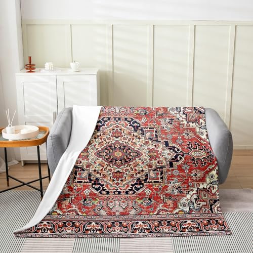 Erosebridal Geometric Boho Blanket Queen Inch Bohemian Exotic Throw Blanket Red Blue Lattice Tribal Fleece Blanket Retro Indian Floral Vintage Flower Sherpa Blanket for Women Adults Men - color: Multi 06, size: Queen