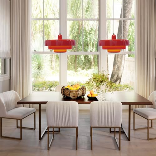 Hanging Lamp Plug in Red Pendant Light Fixtures Mid Century Modern Pendant Lamp Nordic Style Pendant Lighting Metal Shade for Living Room Dining Room Bedroom Kitchen Island - color: Standard-Red (13.5in)