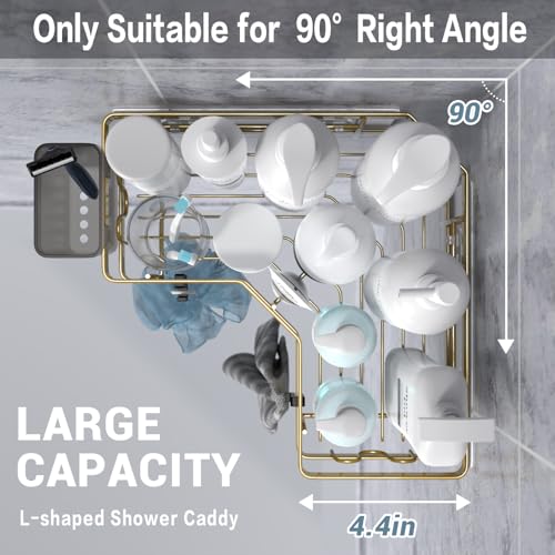 AKTECKE Corner Shower Caddy Organizer Shelf: 2Pack Adhesive Shower Rack, No Drilling Stainless Steel Shower Storage Shelves for Bathroom Kitchen (Gold) - color: gold, size: 9.6"×9.6"×2.6"