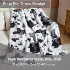 Luxury Fluffy Faux Fur Throw Blanket,Thick Fluffy Silky Fuzzy Cozy Blanket,Plush Blankets for Couch, Sofa, Chair, Bed-Black&Grey Cow-50 * 60inch - color: Black&grey Cow, size: Throw (50" x 60")