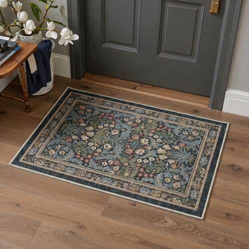 Bavni 2x3 Rug Machine Washable Low Pile Indoor Entryway Mat for Kitchen Entrance Front Door Bathroom with Non Slip Backing Floral Medallion Center Blue - color: Area Midnight Blue, size: 2' x 3' (Rectangular)