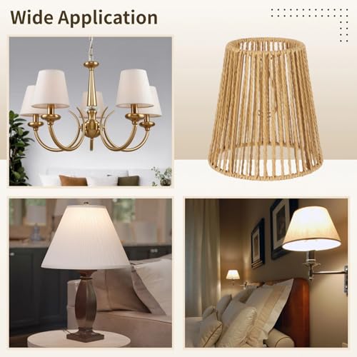 3PCS Chandelier Lamp Shades,Rattan Lamp Shade Clip-on Rattan hanging lamp Shade,Natural Touch Hand Woven Lampshade for Chandeliers, Pendants, Wall Sconces, 3.9 x 5.6 x 5.4 in