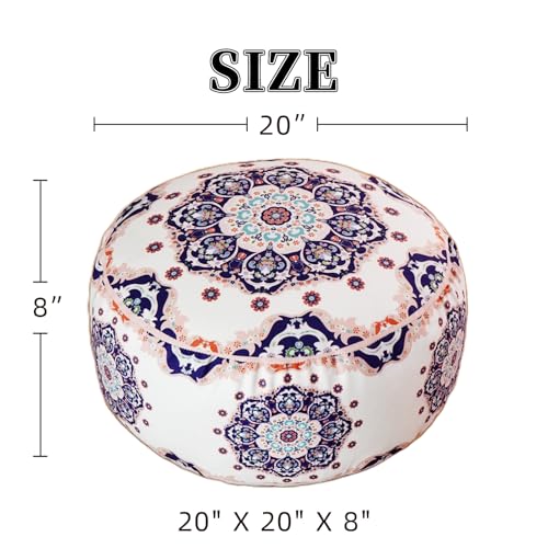 Unstuffed Pouf Cover Ottoman Footrest Bohemian Chenille Foot Stool Floor Bean Bag 20x8 Inches for Living Room Bedroom Home Decor (Blue, Round) - color: Blue