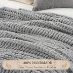 Battilo Cozy Light Grey Throw Blanket 50" x 60" | Hand Knitted Chunky Knit Throw Blanket, Soft Jumbo Chenille for Couch Sofa Bed - color: Light Grey