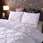 Feelyou Queen Duvet Cover Set Pinch Pleated Bedding Sets Pintuck Tufted Microfiber Polyester Luxury Comforter Cover with 2 Pillow Shams White, Solid Geometric Pattern 3 Pieces - color: White, size: Queen