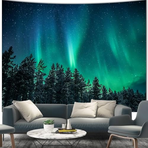 Extra Large Forest Wall Tapestry for Bedroom Aesthetic 71"x90", Nature Outer Space Galaxy Starry Night Tapestry Wall Hanging, Green Landscape Ceiling Backdrop Decor Tapestries for Living Room Dorm - color: Aurora Forest Tapestry, size: 90"L x 71"W
