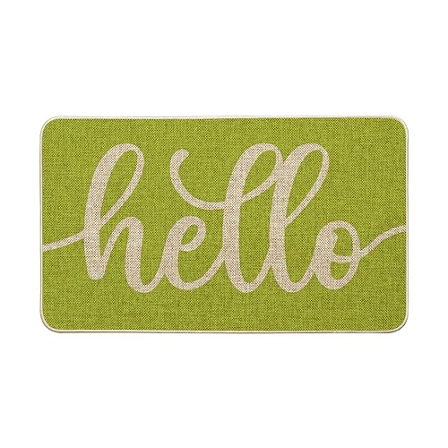 Artoid Mode Green Hello Spring Doormat, Summer Home Decor Low-Profile Switch Rug Door Mat Floor Mat for Indoor Outdoor 17x29 Inch - color: Green, size: 17" x 29"