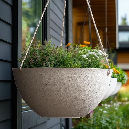 LA JOLIE MUSE Large Hanging Planters for Outdoor Plants - 13 Inch Hanging Flower Pots Set of 2, Speckled White - color: Speckled White