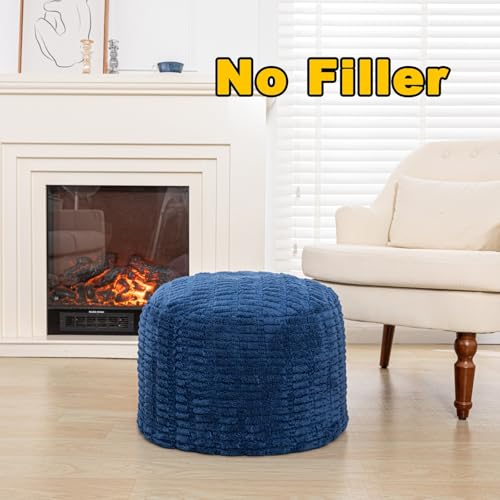 Poofieotto Handmade Unstuffed Ottoman Pouf Cover – Versatile Storage Footstool & Floor Pouf for Living Room, Bedroom, or Wedding Decor | 20" Diameter x 14" Height | Filler Not Included (Navy Blue) - color: Navy Blue