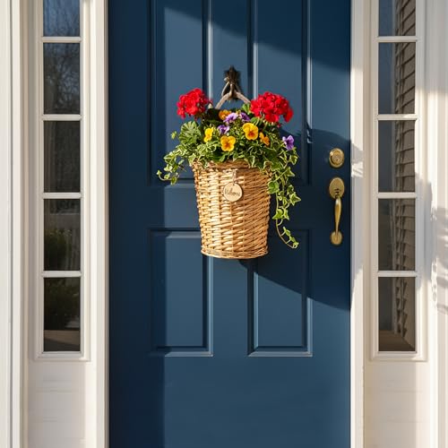 Hiceeden Wicker Hanging Wall Basket, Woven Front Door Flower Basket, Flat Hanging Storage Basket Wall Decor for Home, Garden, Pantry, Farmhouse - style: Country Rustic