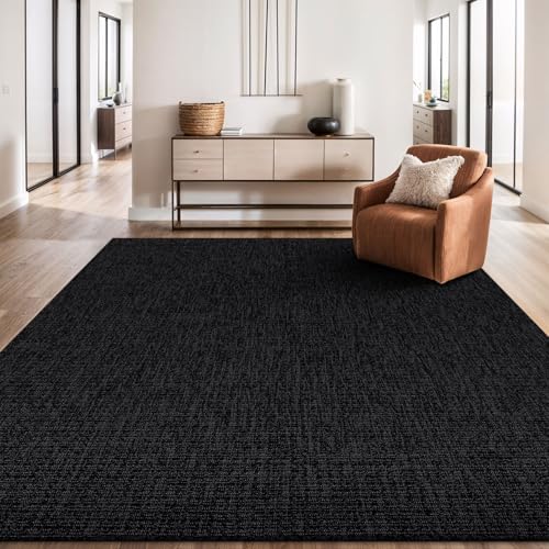 Beverly Rug Easy Jute Rug 6x9 Solid Washable Durable Outdoor Indoor Area Rugs for Living Dining Room Patio Office Stain Resistant Non Shedding Casual Indoor Outside Carpet (6 x 9 Dark Gray) - color: Dark Gray, size: 6' x 9' (Rectangular)
