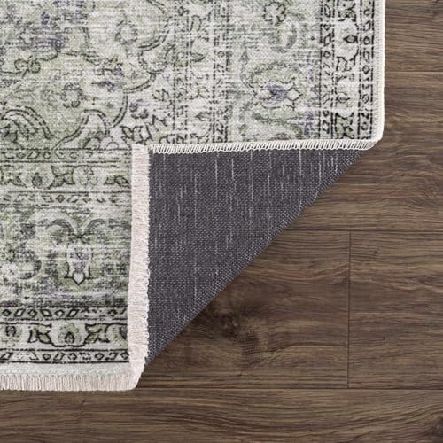 Hauteloom Cristy Bohemian Vintage Medallion Area Rug - Farmhouse Oriental Carpet for Living Room, Bedroom - Machine Washable- Cream, Olive - 6'7" x 9' - color: Cream, Olive / Cristy, size: 6'7" x 9' (Rectangular)