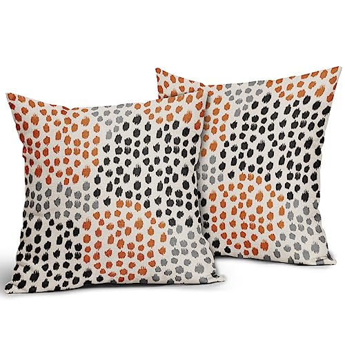 Black Orange Pillow Covers 16x16 Set of 2 Fall Colored Art Dot Decorative Throw Pillows Trendy Print Outdoor Pillowcase Holiday Halloween Cushion Cover Linen Pillow Case Decor for Sofa Couch Bed - color: Black Orange Dots, size: 16" x 16" (Pack of 2)