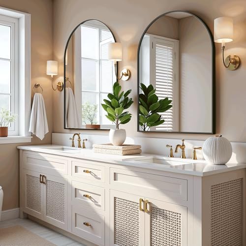 Arched Bathroom Mirror for Wall, 38" x 26" Black Metal Frame Vanity Mirror, HD Glass Over Sink for Bathroom, Entryway, Bedroom - color: Matte Black, size: 38"L x 26"W
