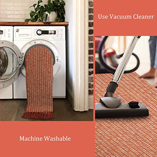 Lahome Belle Boho Fall Kitchen Rug, 2x3 Bathroom Rug Lightweight Indoor Door Mats for Entryway Small Cotton Area Rug with Tassels, Farmhouse Washable Throw Rugs Low Pile Carpet for Bedroom - color: Rust/Multi, size: 2' x 3' (Rectangular)