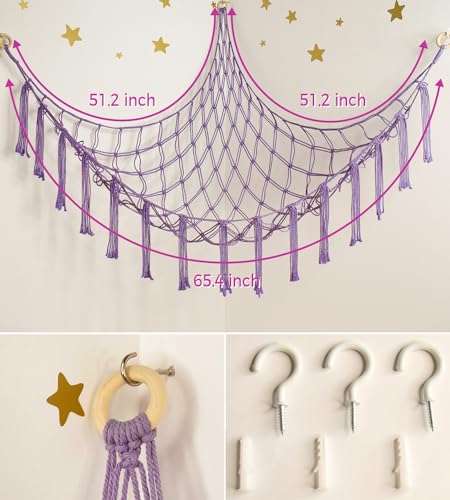 mirolam Stuffed Animal Storage Hammock Net - Toy Hammock Net for Stuffed Animals Corner - Hanging Stuff Animal Organizer Holder Large Size Baby Nursery Room Decor - color: Purple, size: XL Large(51L"*51H"*65"W)