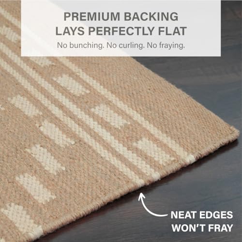 Homespice Dune Jute Runner Rug 2x6' - Cotton Backed Premium Handmade Geometric Runner Rug for Kitchen and Hallway, Medium Soft, Lays Flat, Won't Fray or Shed, Warm Brown with White Accents - color: Dune, size: 2' x 6' (Rectangular)