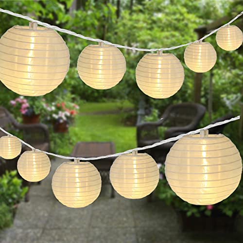 Vigdur White Lantern String Lights - Large and Small Hanging Nylon Lantern Lights Plug in for Indoor Bedroom Party Outdoor Patio Backyard Use,9.84FT - color: White Lantern - Large and Small
