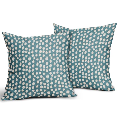 Sweetshow Aqua Cream Dots Pillow Covers 16x16 Set of 2 Boho Design Polka Dot Throw Pillows Modern Trendy Print Outdoor Decorative Pillowcase Square Linen Cushion Cases Decor for Sofa Couch Bed - color: Aqua Cream Dots, size: 16" x 16" (Pack of 2)