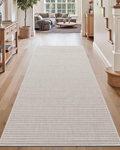 DEXI Hallway Runner Rug 3.3x8, Woven Braided Farmhouse Runner Carpet Indoor, Absorbent Thin Long Entryway Runners for Kitchen, Laundry Room, Patio Entrance, Light Beige-Gray - color: Light Beige-gray, size: 3'3" X 8' (Rectangular)