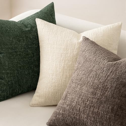 MIULEE Decorative Throw Pillow Covers 20x20 Pack of 2 Beige Couch Pillow Covers Soft Cozy Textured Chenille Pillowcases for Home Decor Sofa Living Room Cushion Bedroom - color: Beige, size: 20" x 20" (Pack of 2)