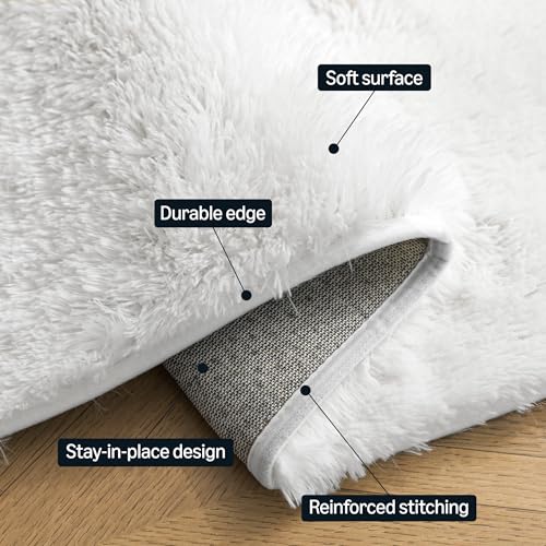 Amazon Basics Fluffy Washable Area Rug, Shaggy Carpet for Living Room, Bedroom, 6' W × 9' L, Cream - color: Cream, size: 6' x 9' (Rectangular)