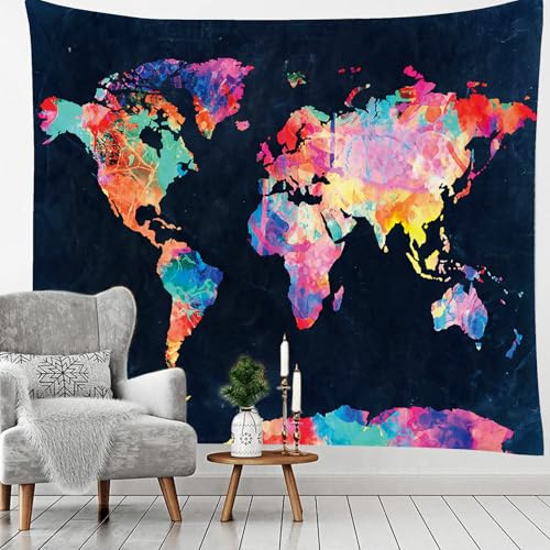 World Map Tapestry Abstract Travel Wall Art Large Wall Hanging for Bedroom Living Room Dorm Room Home Decor - color: World Map, size: 79"L x 59"W