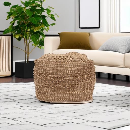 VOSAREA Pouf Ottoman Square Pouf Cover, Khaki, Cotton, Linen