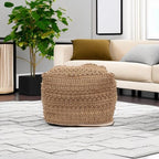 VOSAREA Pouf Ottoman Square Pouf Cover, Khaki, Cotton, Linen
