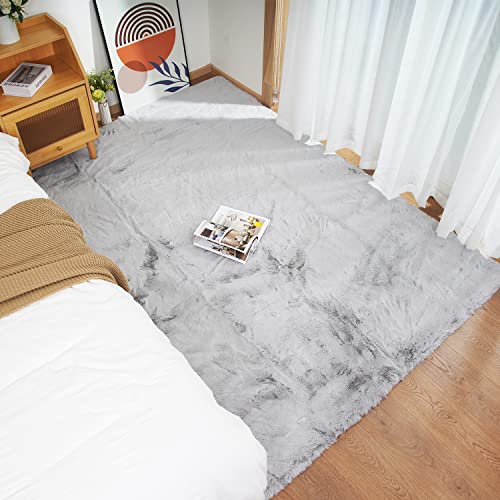 Ghouse Ultra Soft Faux Rabbit Fur Rug 4x6, Machine Washable Area Rugs for Bedroom Fluffy Rugs for Living Room, No-Shedding Carpet Sheepskin Rug Grey - color: Grey, size: 5'11" x 3'11" (Rectangular)