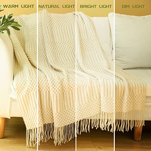 Blagic Knitted Throw Blanket for Couch, Bed and Sofa. Super Soft Blanket with Tassels, Beige/Ivory Throw Blanket, 50 x 60 Inches Lightweight & Cosy Home Decor - color: H-beige, size: 50 × 60 in