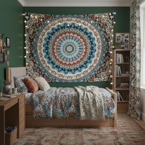 Motanber Boho Mandala Tapestry Wall Hanging Bohemian Medallion Tapestry Aesthetic Vintage Floral Hippie Indian Cool Small Tapestries for Bedroom Living Room Dorm Decor 48 x 36 Inch - color: Blue Beige, size: 48"L x 36"W
