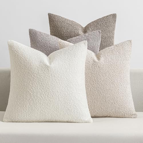 MIULEE Pack of 4 Decorative Textured Boucle Throw Pillow Covers 18x18 Inch Neutral Accent Solid Pillow Cases Soft Couch Cushion Covers for Modern Farmhouse Boho Chair Sofa Bed Livingroom Home Decor - color: Neutral, size: 18" x 18" (Pack of 4)