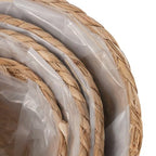 Set of 4 Seagrass Planter Basket, 6" 7" 9" 10" Hand Woven Plant Basket with Waterproof Plastic Liner, Round Natural Flower Pot for Indoor Outdoor Modern Home Decoration, Brown