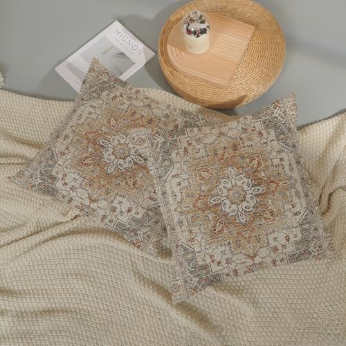 Boho Pillow Covers 16x16 Inch 2 Pcs Vintage Burnt Orange Grey Beige Carpet Pattern Ethnic Decor Throw Pillows Retro Outdoor Farmhouse Decoration Pillowcase Linen Cushion Cover for Couch Sofa - color: Burnt Orange Grey Boho, size: 16" x 16" (Pack of 2)