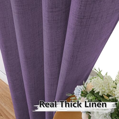 Tollpiz Short Linen Tier Curtains Rod Pocket Semi Sheer Half Kitchen Curtain Burlap Light Filtering Thick Linen Drapes for Bathroom, 30 x 24 inches Long, Royal Purple, Set of 2 Panels - color: Royal Purple, size: 30"W x 24"L (Pack of 2)