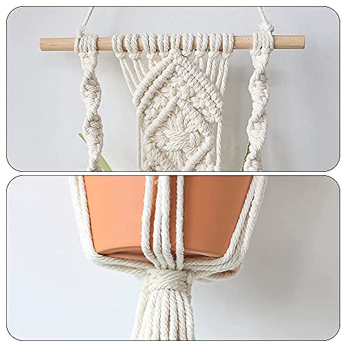 Artilady Boho Macrame Plant Hangers - Handmade Hemp Rope Hanging Baskets for Plants with Ceiling Hooks, Bohemian Home Decor Wall Art (White Wood Hanger-2pcs) - color: White Wood Hanger-2pcs
