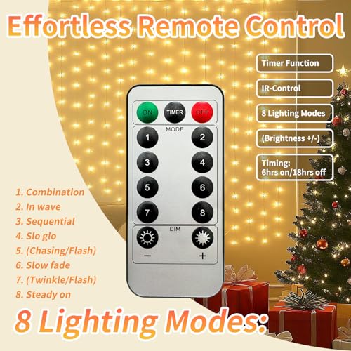Fairy Curtain Lights, 200 LED Upgraded Tangle-Free Hanging Lights with Remote, USB Plug in String Lights for Bedroom Wall Window Wedding Party Xmas Home Décor - 6.6 x 6.6 Ft, Warm White - color: Warm White, size: 1-Pack - 6.6 Ft (W) x 6.6 Ft (L)