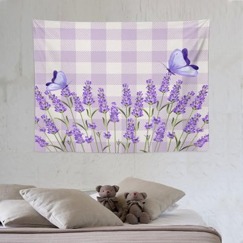 Houselerax Lavender Floral Tapestry,Rustic Spring Purple Flower and Butterfly Wall Hanging for Bedroom Living Room Dorm Decor, 40"x30" - color: Lavender Floral-4, size: W40xL30in